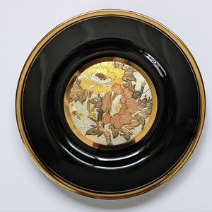 Chokin Decorative Plate Elegant Black and Gold Flowers Vintage Floral Art Japan